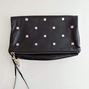 JIMMY CHOO Clutch Bag Black Leather Designer Studded Evening Handbag